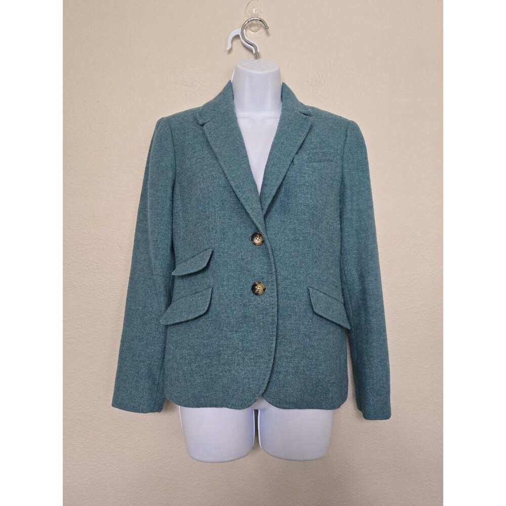 Talbots Tweed Wool Blend Teal Blazer Jacket Size 4 Classic Preppy Office
